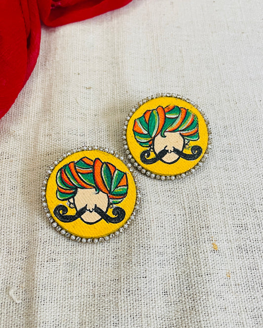 Yellow Paghdi Raja Hand Painted Earring By Gamthi Fashion