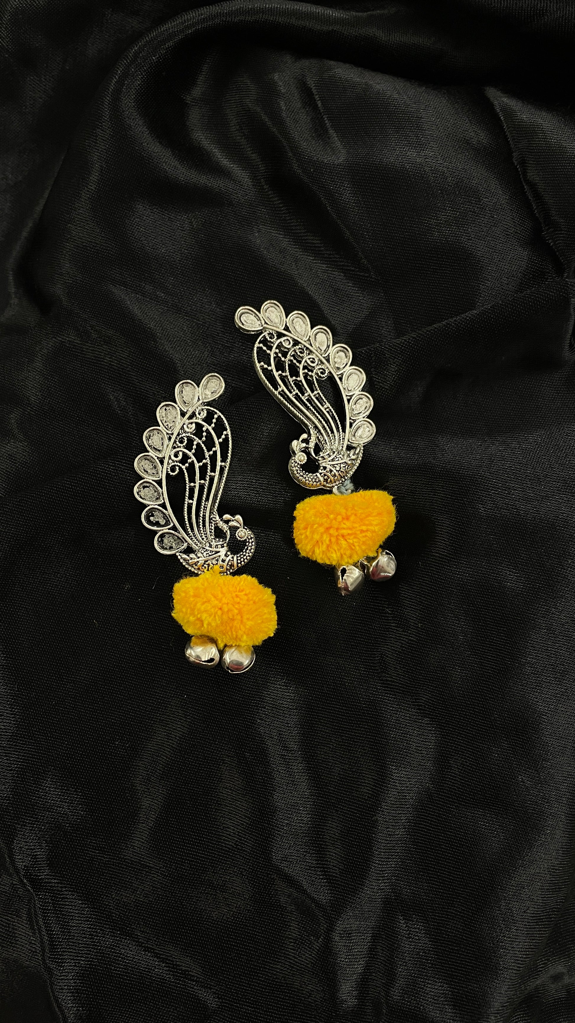 Yellow Peacock Oxidize Earrings By Gamthi Fashion