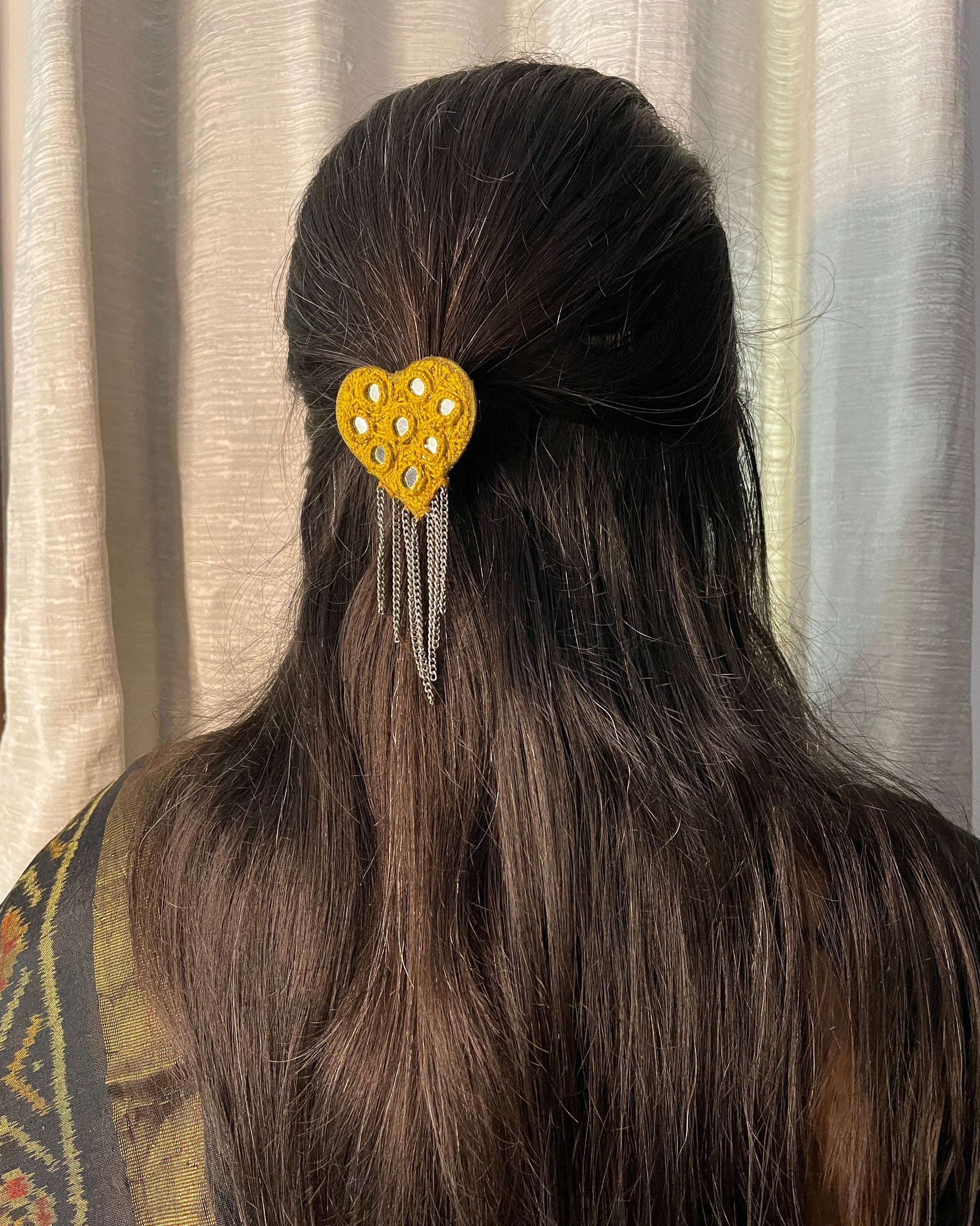 Yellow Shisha Work Heart Clip (GFP19) By Gamthi Fashion