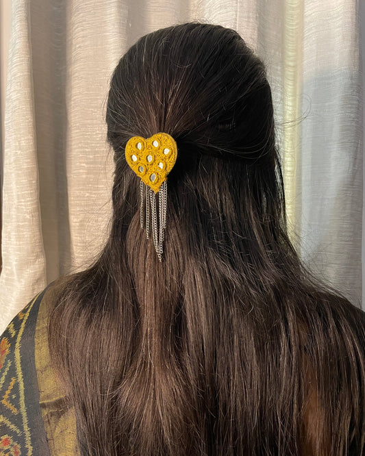 Yellow Shisha Work Heart Clip (GFP19) By Gamthi Fashion